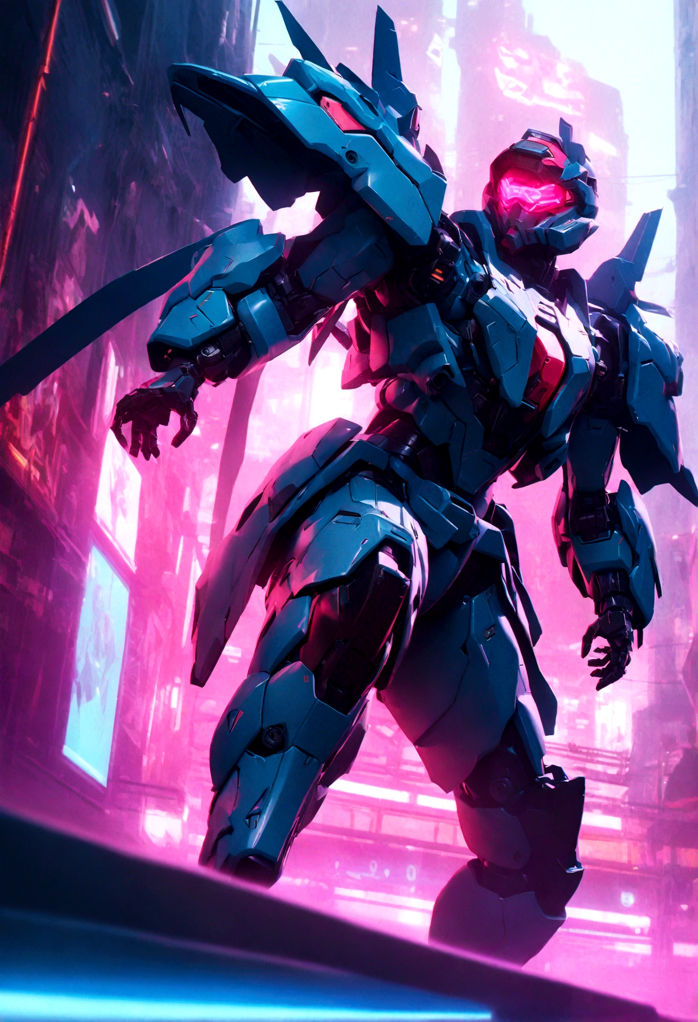 1 boy, male focus, Sergei Smirnov, gundam, detailed face, detailed eyes, intricate mecha design, futuristic cyberpunk, neon lights, dynamic pose, cinematic lighting, vibrant color palette, photorealistic, 8k, best quality, masterpiece