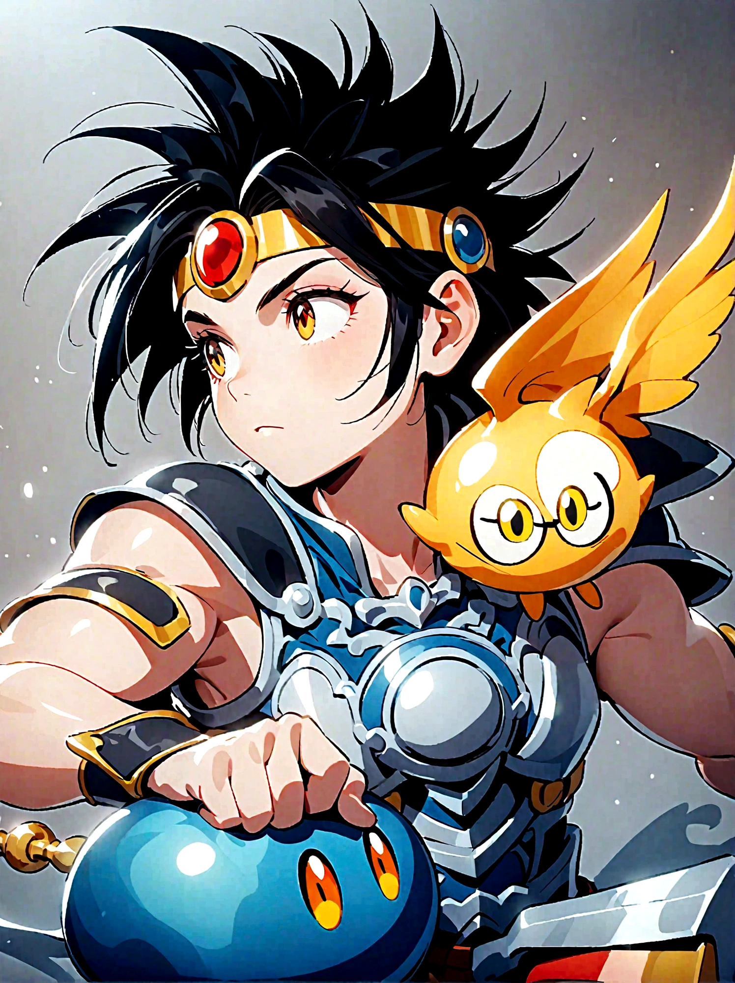 Dragon Quest: The Adventure of Dai,The Brave Day,Gold headband,armor,A golden metal slime stands on the shoulder