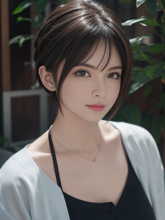 (Masterpiece: 1.3), (8k, Photorealistic, RAW Photo, Best Quality: 1.4), (1girl), Beautiful Face, (Realistic Face), (Black Hair, Short Hair: 1.3), Beautiful Hairstyle, Realistic Eyes, Beautiful Detail Eyes, Realistic Skin, Beautiful Skin, Sweater, Absurd, Attractive, Ultra High Resolution, Ultra Realistic, High Definition, Golden Ratio, Light Red Glasses