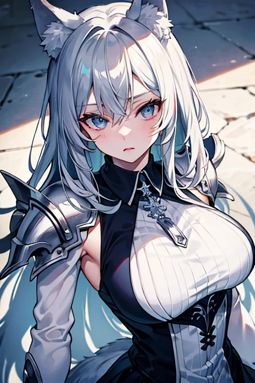 1girl, anime, cute girl, blank background, white background, fantasy, detailed dark fantasy dress with highlights, beautiful face, beautiful eyes, dark colors, silver hair, slightly small breasts, slight cleavage, beautiful skin, cute, breast curtains, extremely delicate and beautiful, (beautiful detailed face:1.0), (detailed deep eyes), symmetrical breasts, deep eyes, shiny skin, portrait, slender waist, hips wider than shoulders, thighs, young girl, expressionless, luminous eyes