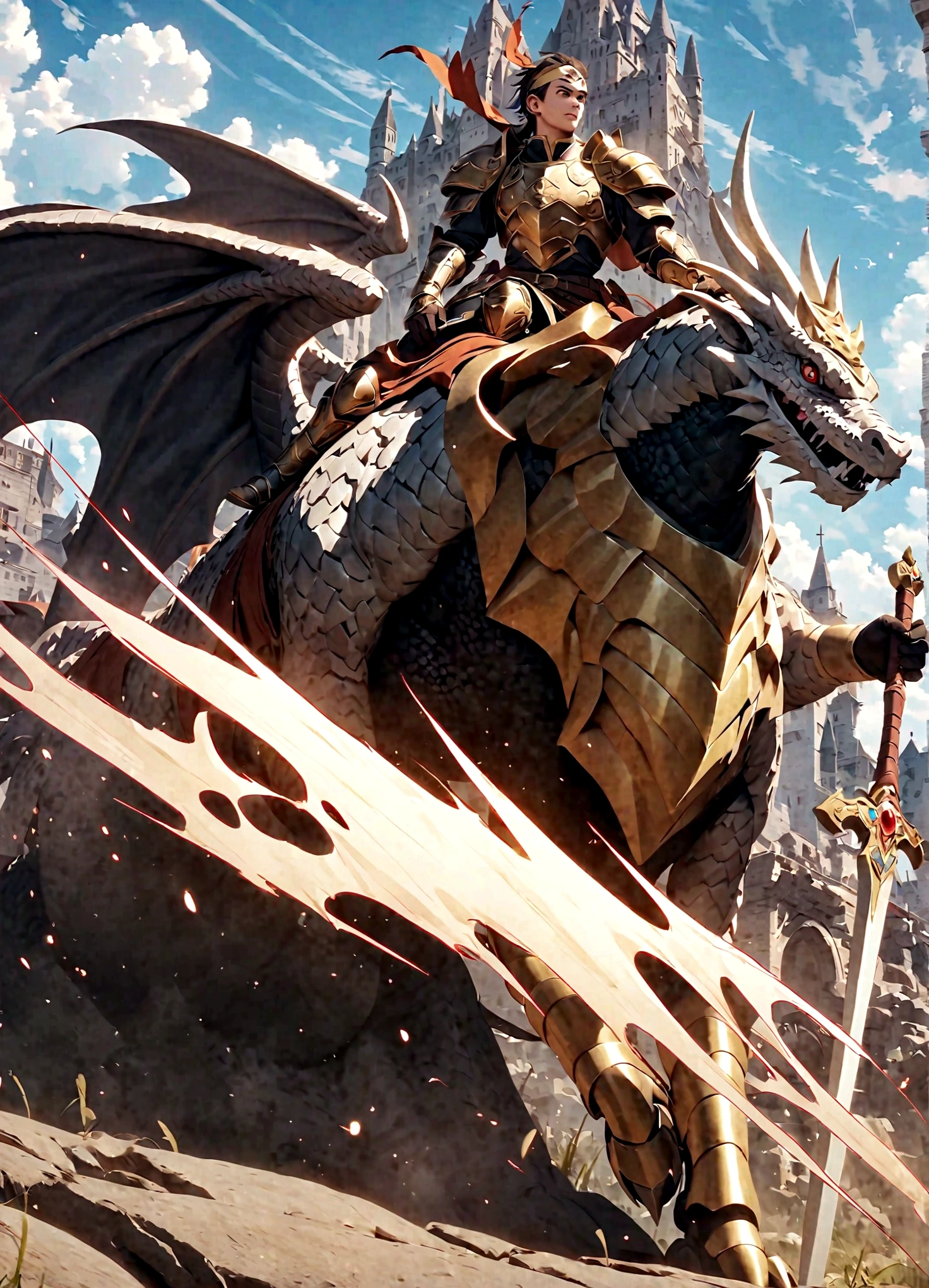 Dragon Quest: The Adventure of Dai,The Brave Day,Gold headband,armor,Carrying a sword,Behind him stood a dragon rider