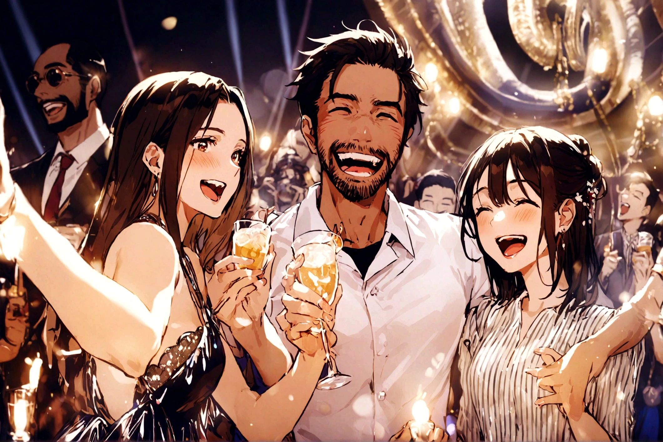 Japanese men and women enjoying a party