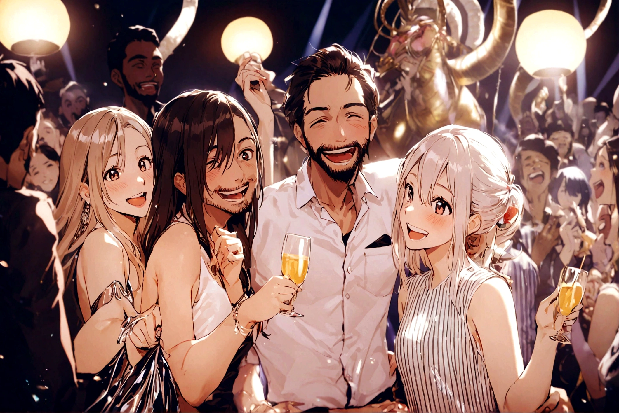 Japanese men and women enjoying a party