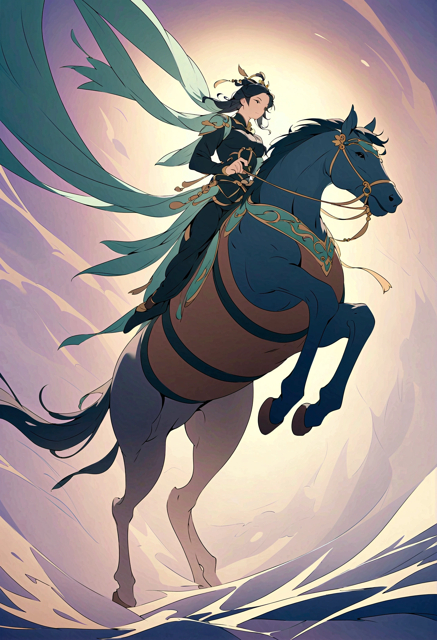 Guan Yu Riding Alone,momentum,Astonishing,Strong body,Gorgeous,Perfect composition,Very artistic illustration,masterpiece。