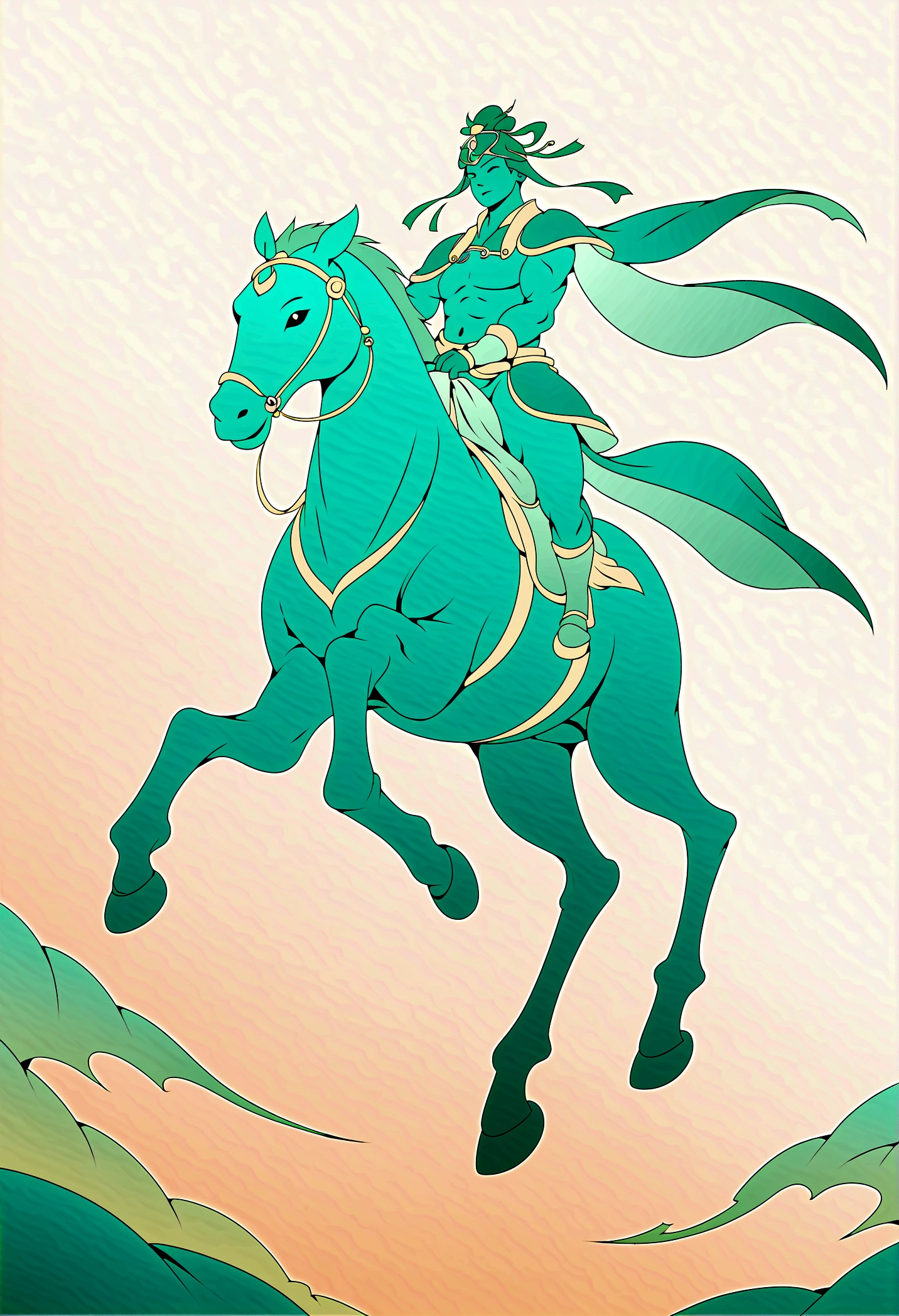 Guan Yu Riding Alone,momentum,Awesome,Strong body,Magnificent,Perfect composition,Very artistic illustration,masterpiece。