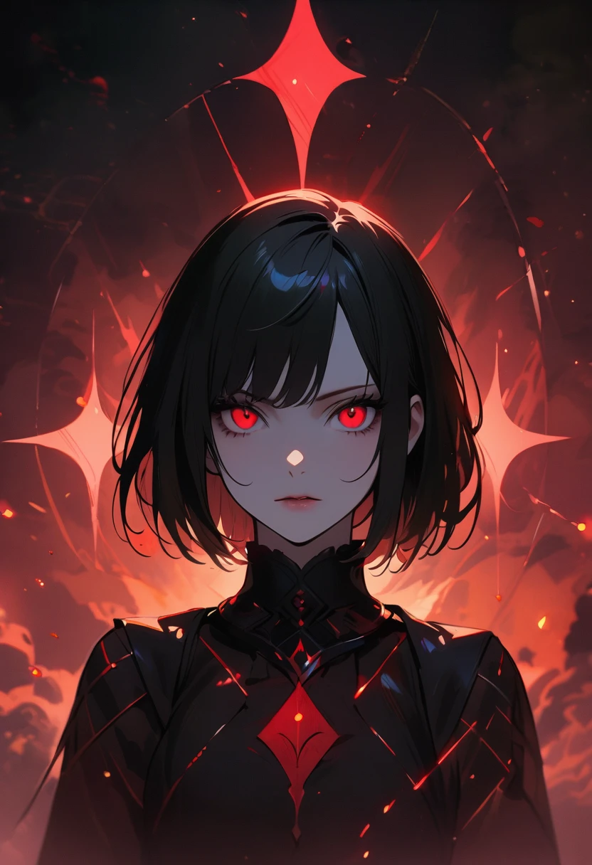 (high quality: 1.3), Lenses, masterpiece, (Clear focus: 1.5), (Reality: 1.3), Medium Portrait (A young beautiful bad girl, Pale skin, Goethe, Still proud and fierce, Black Straight Short Bob Hairstyle, dark appearance, Wearing a very fine dark tunic, Dark atmosphere, Instead, it uses sharp contrasts of light and dark to create shapes.), It&#39;s night, (Very delicate skin), (Delicate face),  Detailed background, Dim Lights, Dusk lighting, Volumetric Lighting, Intricate details, Ultra HD,