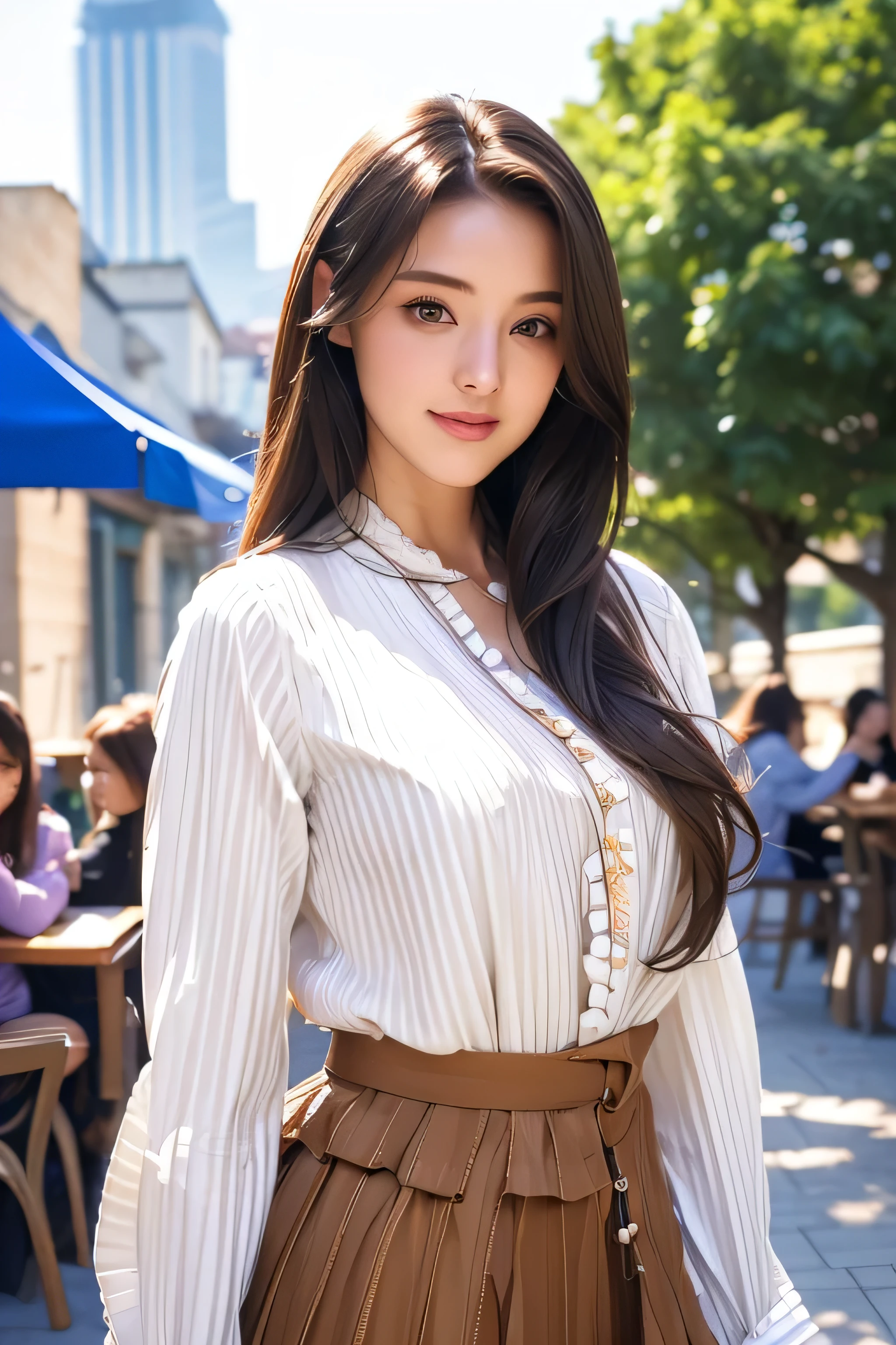 ((((top-quality))))、(((Ultra Precision CG16K Wallpapers)))、(((masterpiece)))、(((ultra-detailliert)))、(((Ultra-extreme details)))、1Man Woman、a matural female、a 25yo woman、((Korean Face))、((extremely beautiful face))、((a beauty girl:1.5))、((Wave Perm、semi long hair:1.3))、(shinny hair)、Bangs up to the eyebrows、Beautiful brown hair、Beautiful delicate eyes、Brown eyes、raised eyebrows、lofty nose、small nostrils、Small mouth、seductive lips、slightly open mouth、Beautiful breasts、C-cup size breasts、cleavage of the breast、Plump body、perfectly proportions、perfect anatomia、perfect-composition、beautiful detailed shading、Beautiful natural lighting、Beautiful detail glow、depth of fields、(((a high chroma)))、(((realisitic:1.9)))、((Vivid:1.4))、((Beautiful skin))、((Skin texture))、((Realistic skin feeling))、(((Head-to-thigh shot:1.5)))、((Frontal angle:1.3))、((a smile:1.3))、(Eyes looking at me)、Bright sunshine、(((Walking in the park:1.3)))、(Blur the background)、(((Korean high school girl wearing uniform:1.5)))、((Wearing a necklace))、((2 arms、2 legs))、