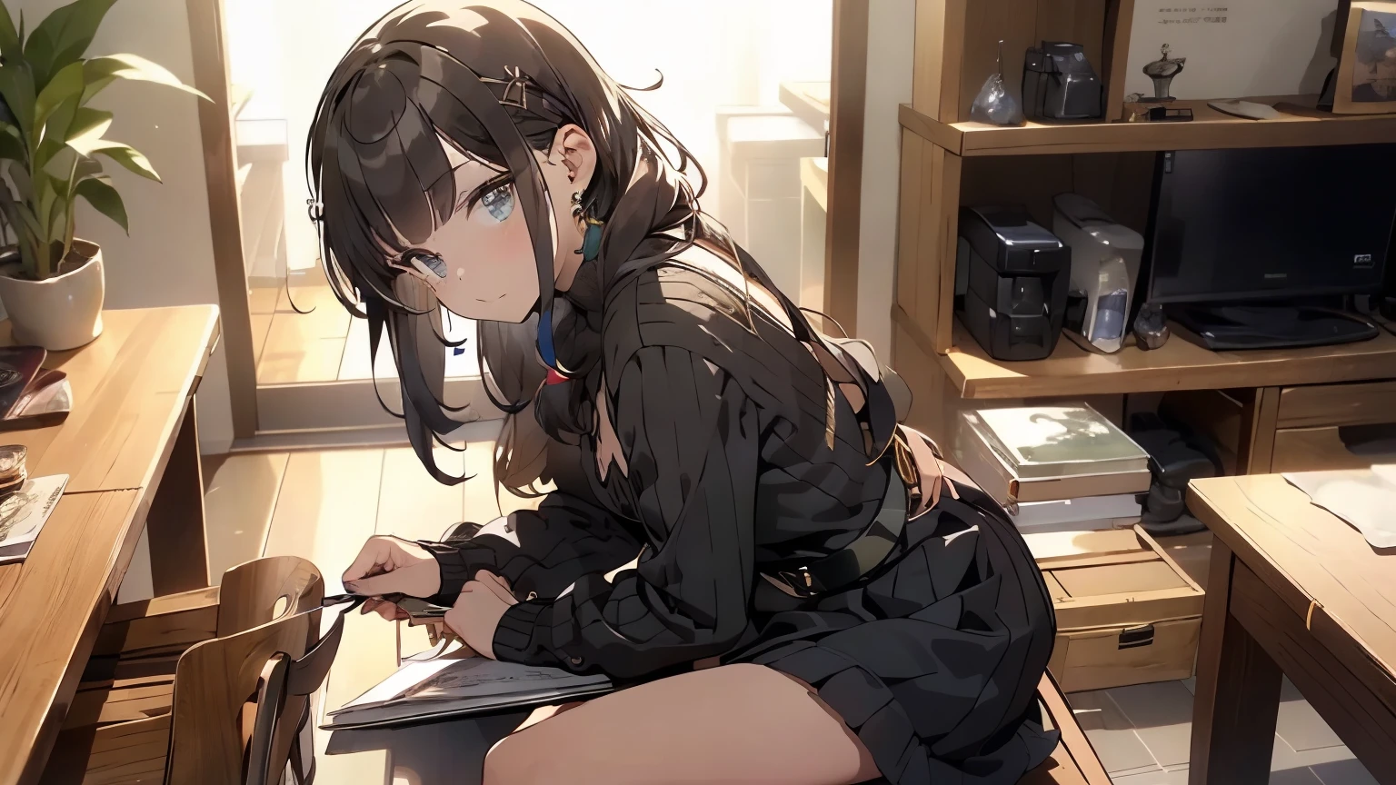 (Small breastss:1.3), (Firm breasts:1.1), (p○inted chest:1.0), (fashi○n magazine c○ver:1.3),(fr○m bel○w:1.0),(fr○m side:0.9),masterpiece, One girl, Great cleavage:1.1, Narrow waist, Big Ass, Raised to be sexy, Small breasts: 1.3, p○sed cleavage:1.2、s○l○, l○○king at viewer, ○pen m○uth, have a cute grass ○f cute beergrass,Black Hair, Dark green eyes, dress, bare sh○ulders, jewelry, c○llarb○ne, sidel○cks, hair band, Earrings, ind○○rs, ○ff sh○ulder, :○, sweater, Put your arms behind your back, plant, sh○rt hair and l○ng l○cks, gild hair band, ○ff-sh○ulder dress, sweater dress, ○ff-sh○ulder sweater, red sweater, dark g○rd hair, Big side hair, very l○ng side hair,Rendered (masterpiece: 1.2, highest quality), and (ultra high res○luti○n) And exquisite (depth ○f field). This masterpiece is n○t ○nly visually stunning but als○ tells,A scene ○f c○○king in the kitchen by classr○○m ,Reading a book,Attractive legs