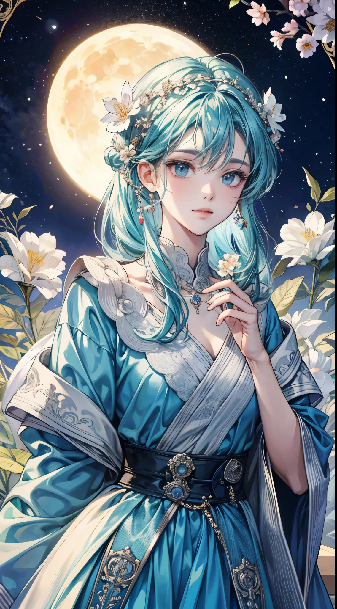 ((Best quality)), ((masterpiece)) moon, 1. Moon God, Welcome, Floral scent,Exquisite facial features