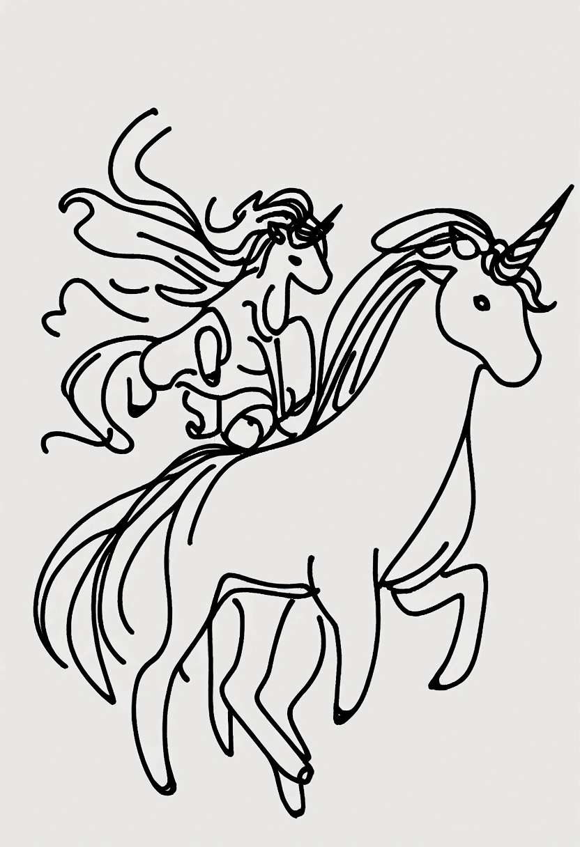 different unicorns, coloring page for kids, line art, no color, white background