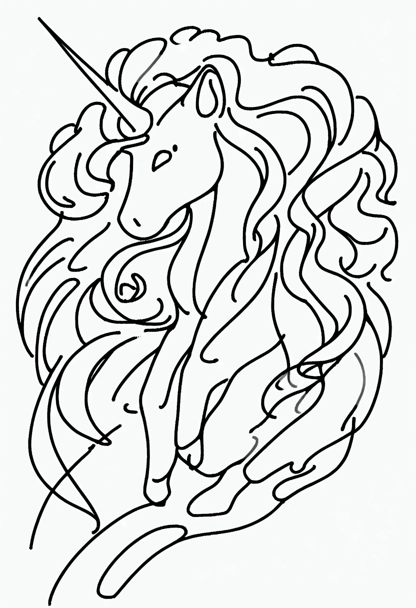 different unicorns surrounded by clouds, coloring page for kids, line art, no color, white background
