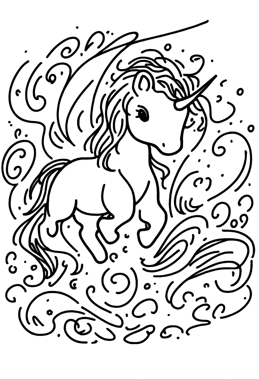 different unicorns, coloring page for kids, line art, no color, white background