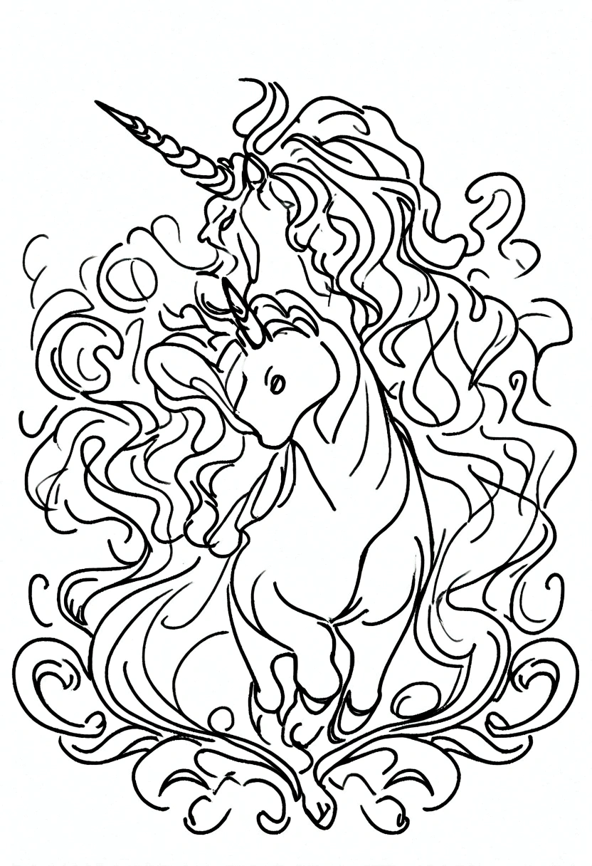 different unicorns, coloring page for kids, line art, no color, white background