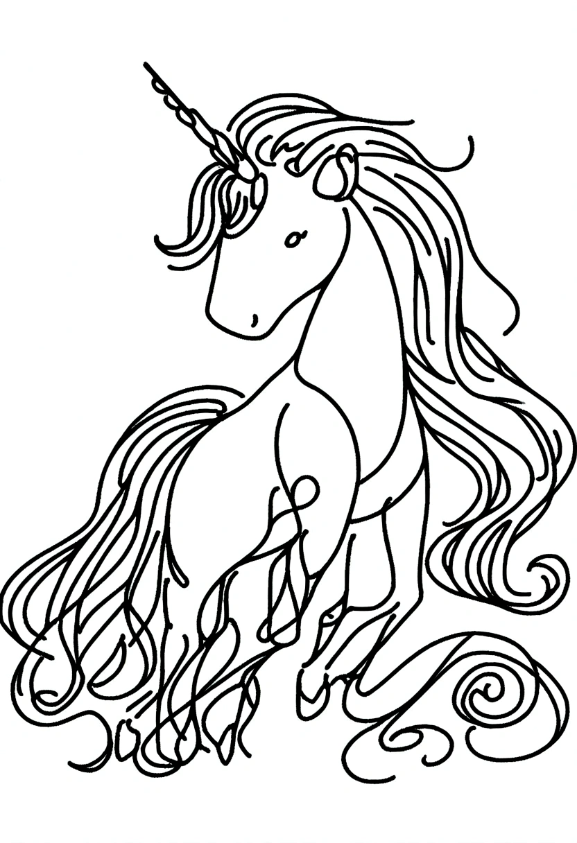 different unicorns, coloring page for kids, line art, no color, white background