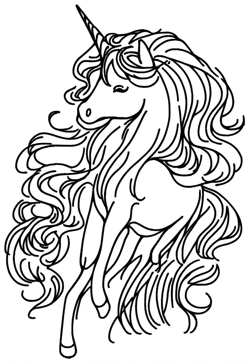 different unicorns, coloring page for kids, line art, no color, white background