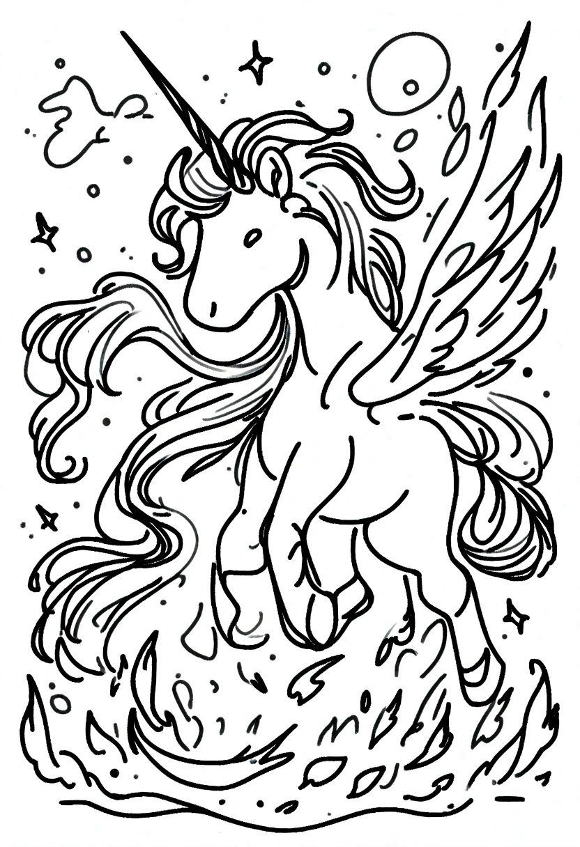 different unicorns, coloring page for kids, line art, no color, white background
