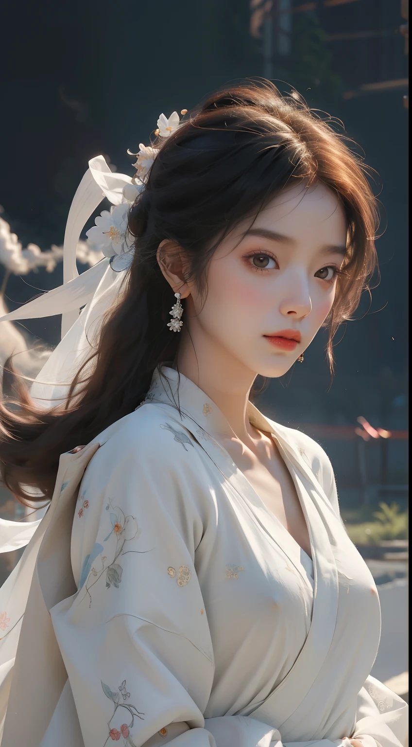 NSFW, Super High Quality, Masterpiece, Perfect Illustration, Extreme Details (Delicate Light and Shadow, Highly Dramatic Picture,)Zhong Hua, 1 Girl, Solo, Hanfu, Ancient_Chinese_architecture, Flower Field, Flowers, (White Smoke:1.3) (Realistic:1.4), Zen Entanglement, Mandala, Tangled, Official Art, Unity 8k wallpaper, super detailed, beautiful and beautiful, masterpiece, best quality, (Dynamic angle: 1.4), glowing skin, (Floating colorful flashes: 1) The most beautiful chaotic forms, elegant, brutalist design, bright colors, romantic depth of field exotic_dance, half_naked