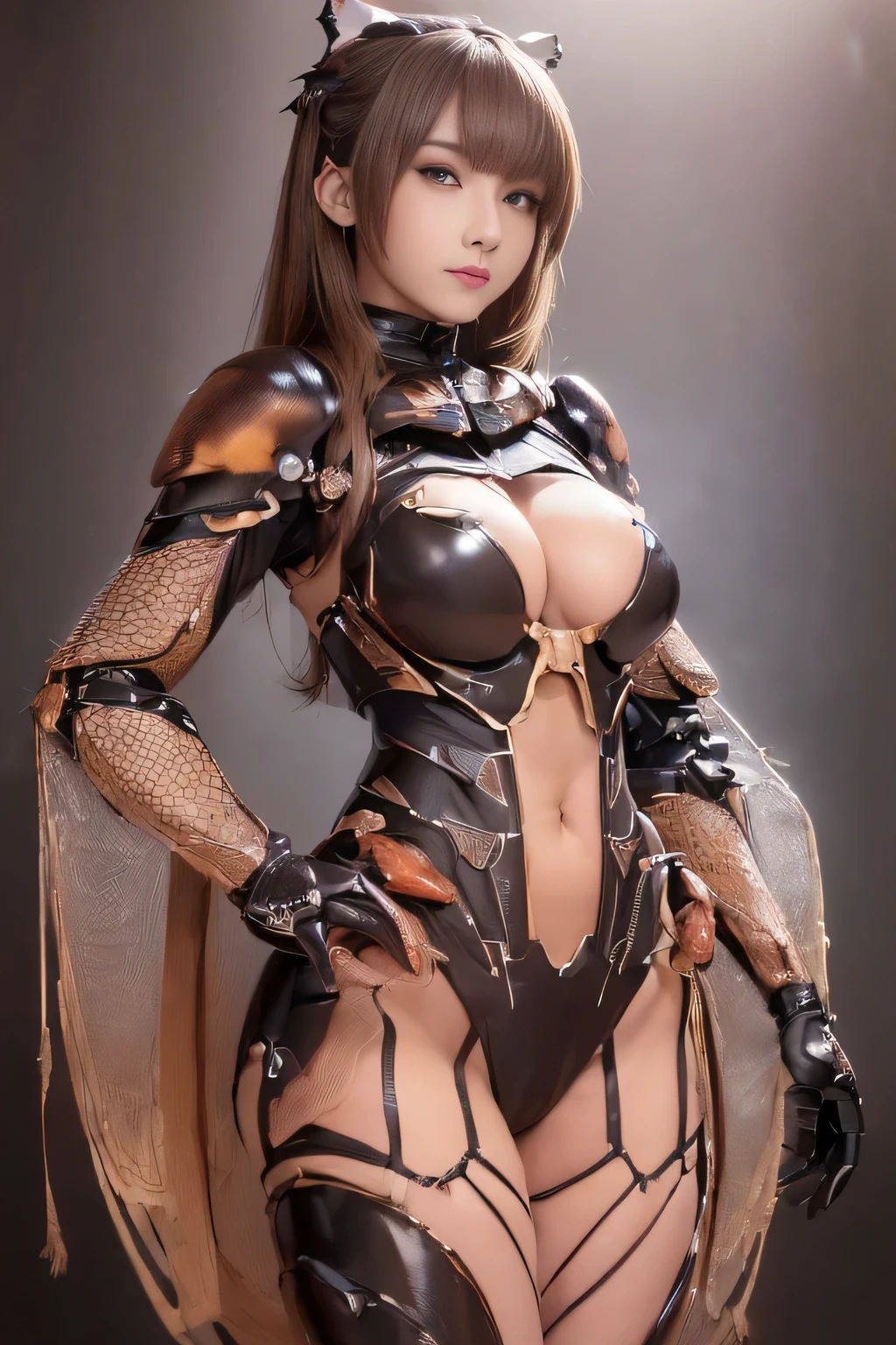 (high resolution,masterpiece,best quality,extremely detailed CG, anime, official art:1.4), realistic, photo, amazing fine details, all intricate, gloss and shiny,awesome many layers, 8k wall paper, 3d, sketch, kawaii, illustration,( solo:1.4), perfect female proportion,villainess, (fusion of dark brown cockroach and lady:1.4), (brown cockroach form lady:1.2), (brown cockroach lady:1.2), (fusion:1.2), (solo:1.4), (evil smile:1.2), muscular, abs, (cockroach brown exoskeleton bio insect suit:1.4), (cockroach brown exoskeleton bio insect armor:1.2), (brown transparency cockroach wing:1.4), (brown cockroach antennae:1.3),
