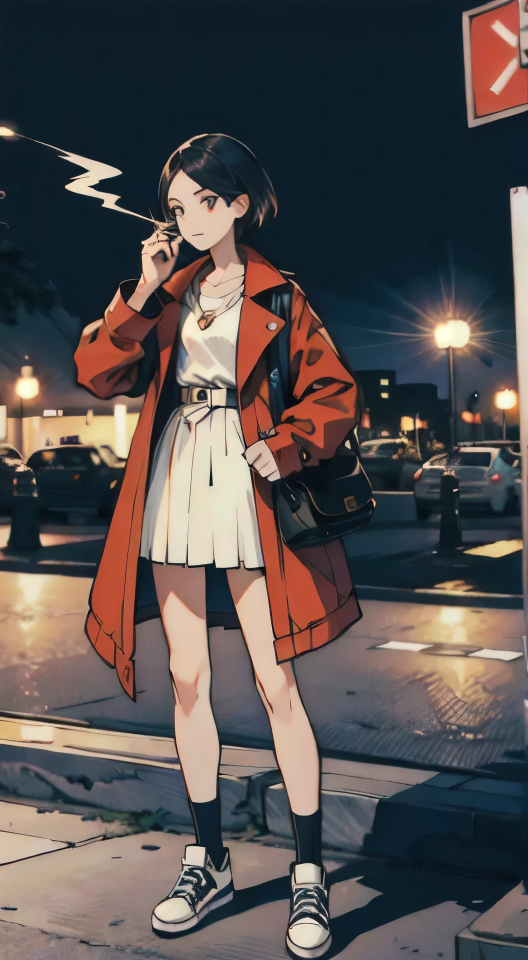 Street fashion girl smoking in the park at night