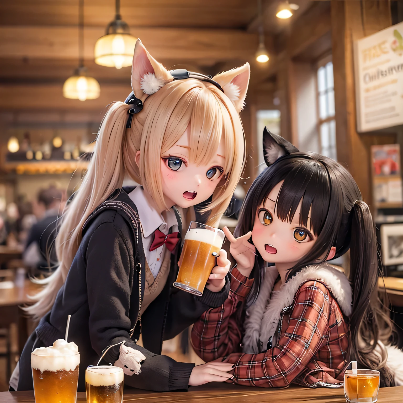 Shiba Inu girls drinking beer in a pub