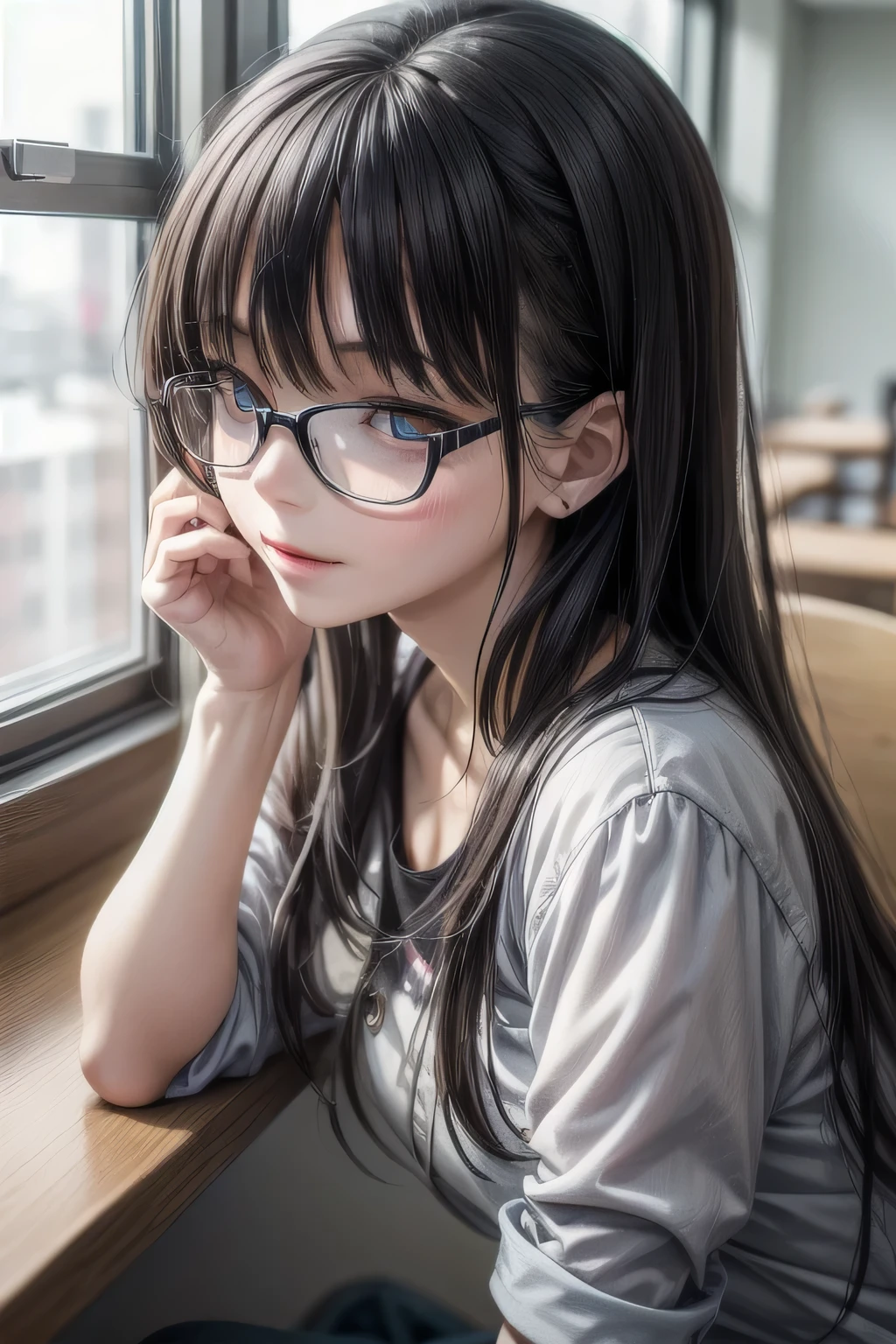  (highest quality:1.4), (High resolution:1.2), Sharp contours, Long Hair, highest quality, masterpiece,Glasses,Voice of the Heart,yandere,,20-year-old woman,yandere,Big Breasts,Ecstasy,saliva,blush,Squint your eyes,Heterochromia iridis,Tuck up your clothes,nude,cum on head,breast milk,Angry expression