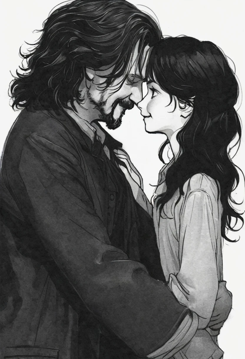 A dark haired teenager girl hugged Sirius Black after he can from Azkaban . He is her Dad . He is so happy to see her after 6 Years