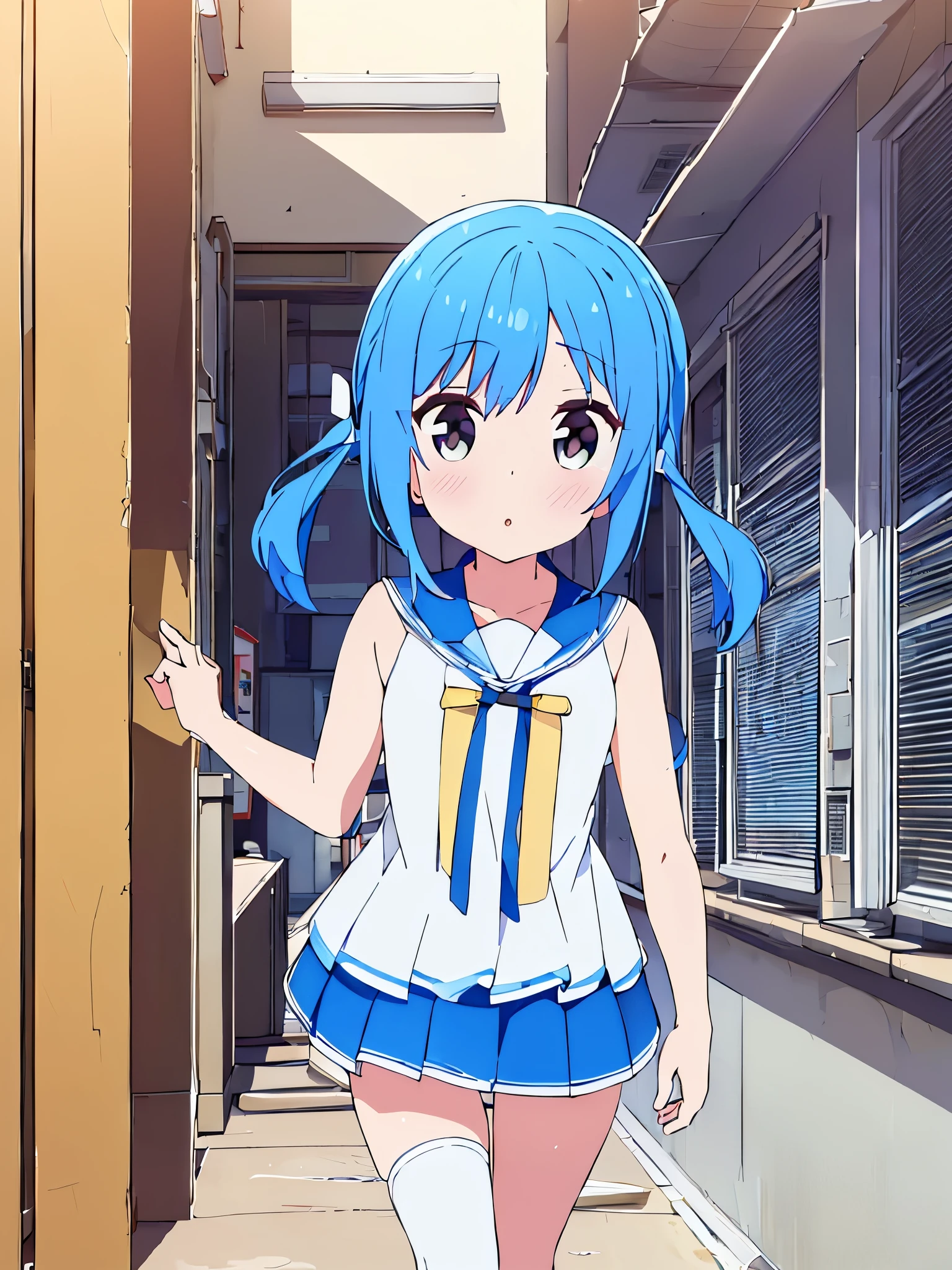 (mejor calidad, obra maestra:1.2), 1 chica, (((obra maestra))), (((cuerpo completo))), (((correr))), de primera calidad, de primera calidad, high details ray tracing ray tracing girl small breasts blue hair white pink eyes in dress Gothic short skirt white panties with long stockings in room anatomía prefecta excelente calidad 8k