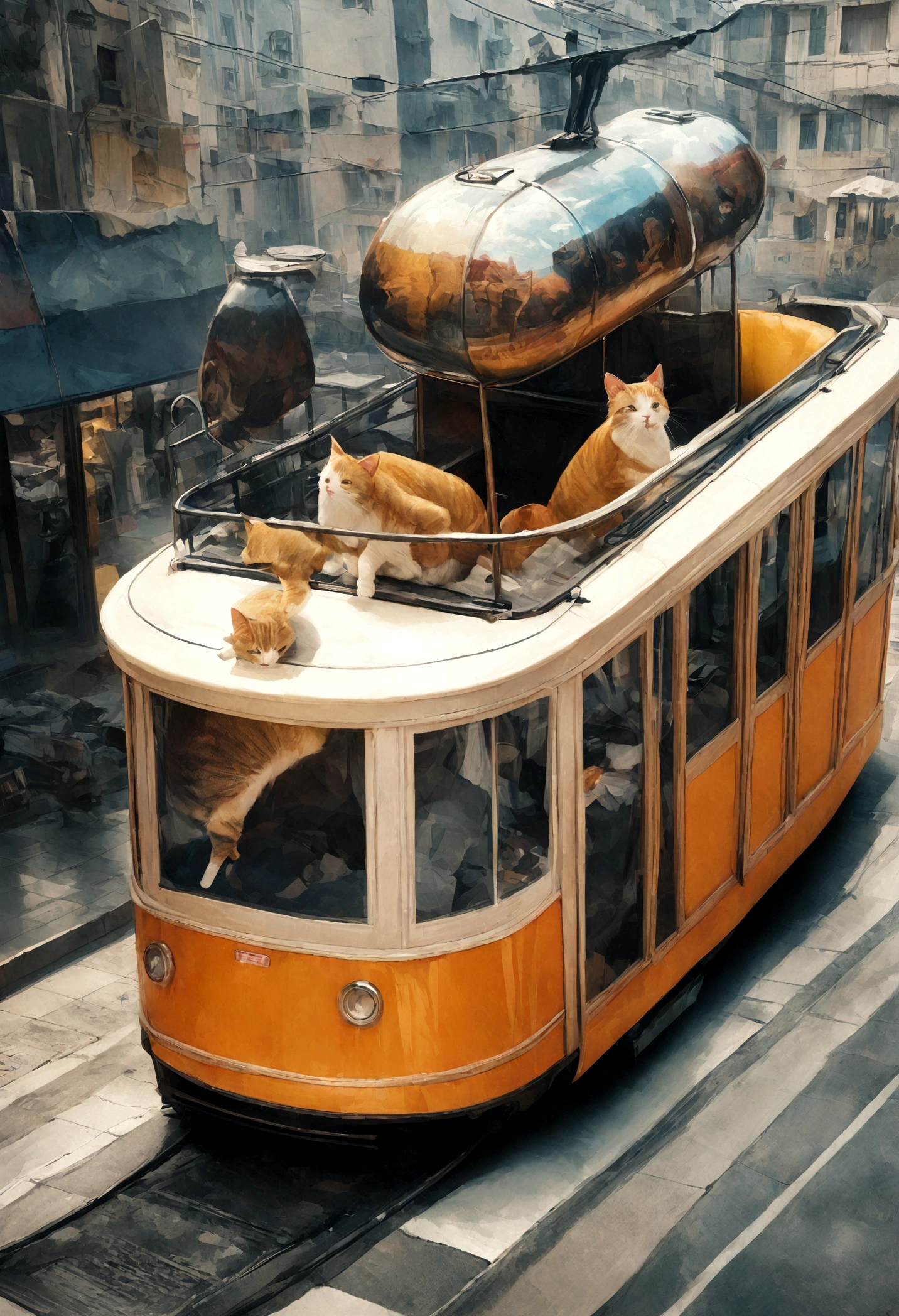 Tabletop、Surreal、Photorealistic、Cat-shaped tram