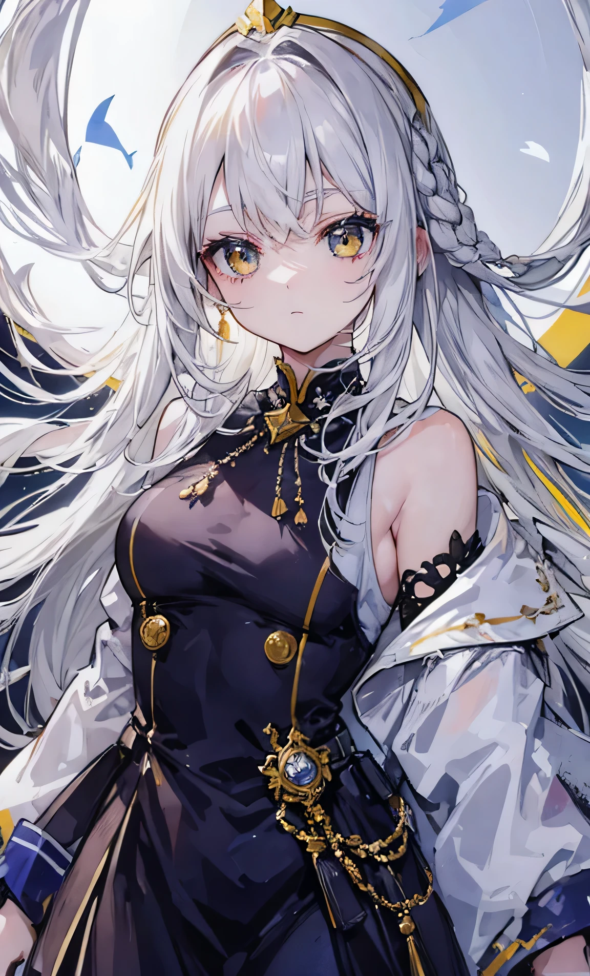 male性、A hairstyle in which the entire hair is swept back、Odd Eye、Silver hair back、male、Her hair is shoulder-length、Odd Eye、maleの左目赤色、male右目青、Increase the wide angle、Clear Eyes、male性、White and gold magic costume