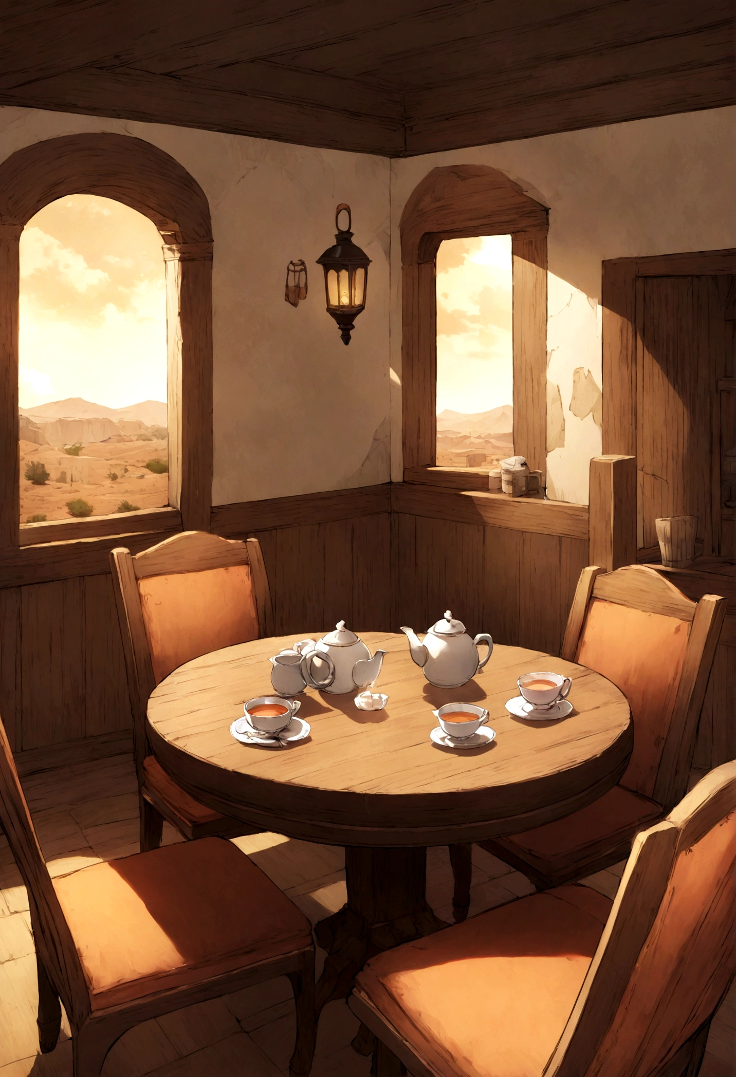 Fantasy Background, Cafe-style RPG, Empty chair, Mesa, Teacup Set