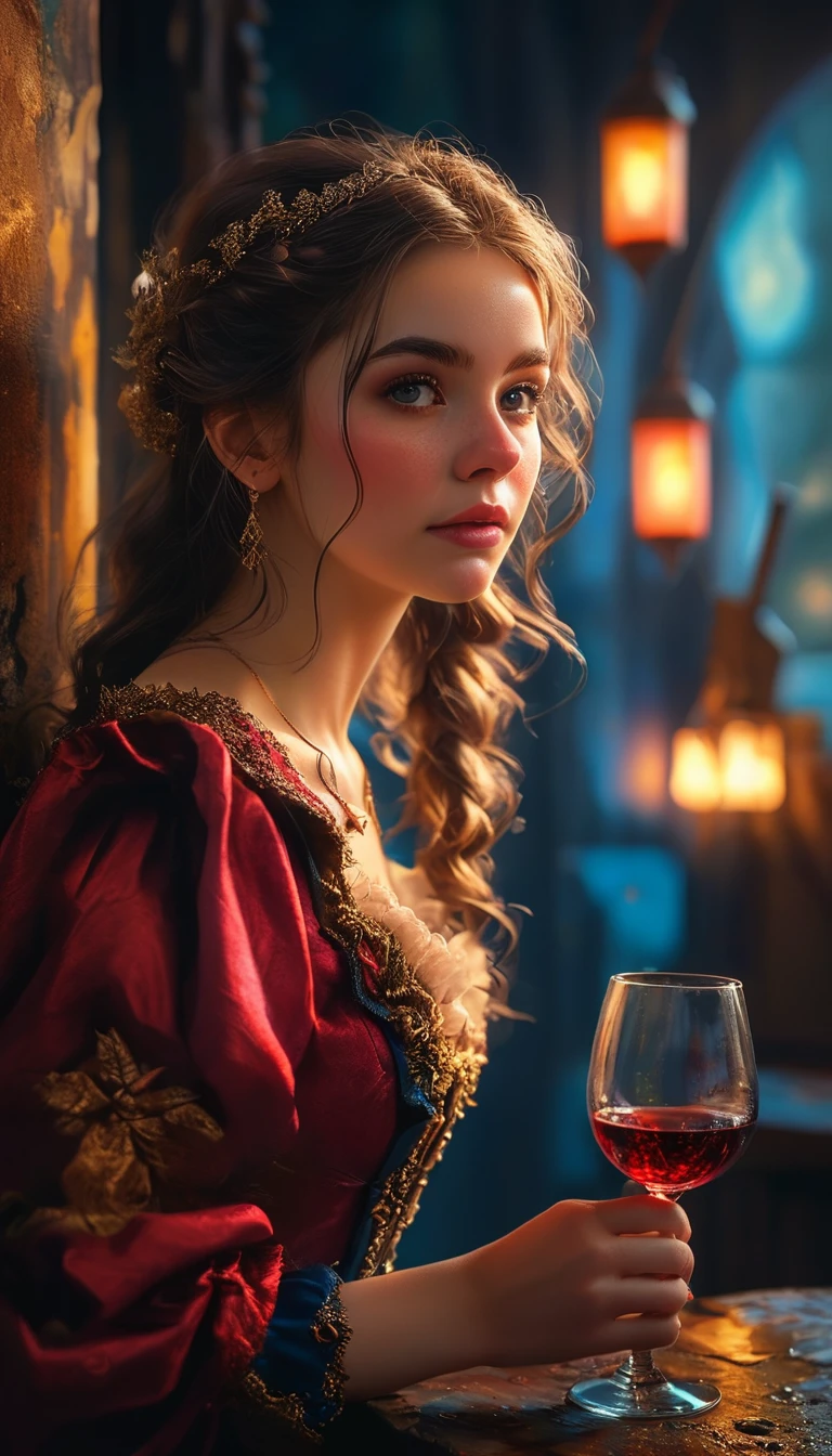 araffe woman with wine glass in hand, Karol behind uhd, natalie shau tom bagshaw, full of glass. CG Society, Vadim Kashin. ultra realistic, jana brick art, Retrato de uma ninfa de fantasia sombria, stefan gesell, in the style of dark fantasy art, artistic style tom bagshaw