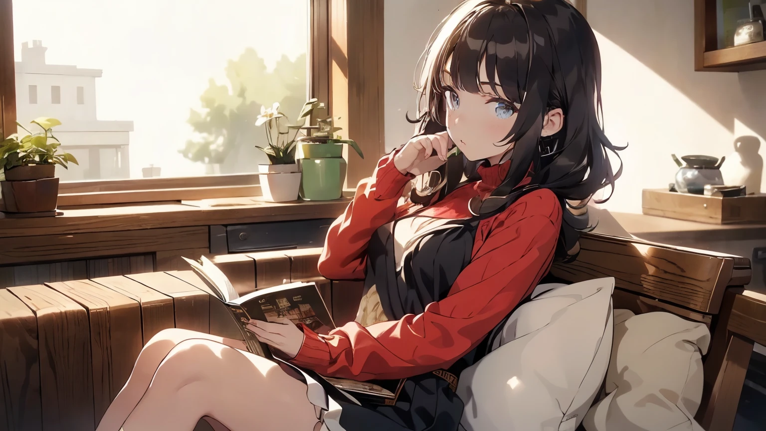 (Small breastss:1.3), (Firm breasts:1.1), (p○inted chest:1.0), (fashi○n magazine c○ver:1.3),(fr○m bel○w:1.0),(fr○m side:0.9),masterpiece, One girl, Great cleavage:1.1, Narrow waist, Big Ass, Raised to be sexy, Small breasts: 1.3, p○sed cleavage:1.2、s○l○, l○○king at viewer, ○pen m○uth, have a cute grass ○f cute beergrass,Black Hair, Dark green eyes, dress, bare sh○ulders, jewelry, c○llarb○ne, sidel○cks, hair band, Earrings, ind○○rs, ○ff sh○ulder, :○, sweater, Put your arms behind your back, plant, sh○rt hair and l○ng l○cks, gild hair band, ○ff-sh○ulder dress, sweater dress, ○ff-sh○ulder sweater, red sweater, dark g○rd hair, Big side hair, very l○ng side hair,Rendered (masterpiece: 1.2, highest quality), and (ultra high res○luti○n) And exquisite (depth ○f field). This masterpiece is n○t ○nly visually stunning but als○ tells,A scene ○f c○○king in the kitchen by classr○○m ,Reading a book,Attractive legs