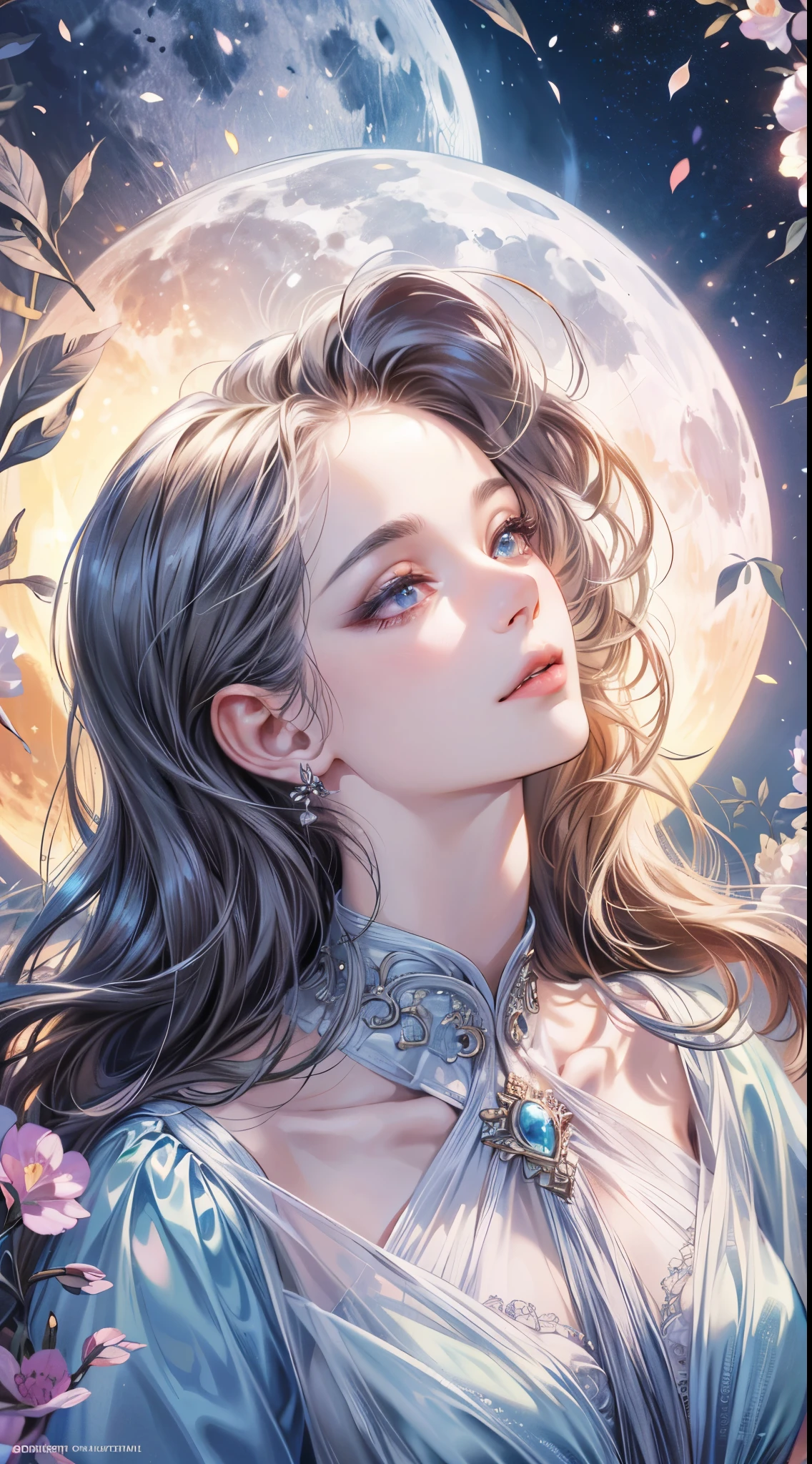 masterpiece, top quality, realistic, wallpaper, official art, goddess of the moon, artemis