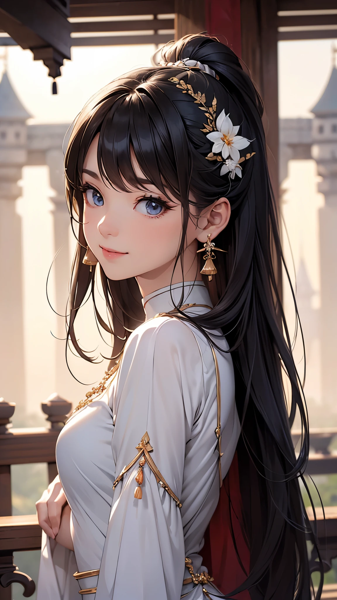 ((Biologically correct limb count))、((Full Body Shot, Full-body photo including face、Head to toe photos))、4K、masterpiece、((Focus on the face))、((Symmetrical facial features))、Eyes of meticulous depiction、Four beautiful women、Excellent style、Beautiful feet、(stockings、High heels with anklets）、Detailed depiction of the face、Small earrings、necklace、((Close-up photo of the upper body))、(China dress）、sunset、（Low - Angle）、(smile)、((Scenery of the old castle、Thick morning fog all around)、I can&#39;t see anything around me)、