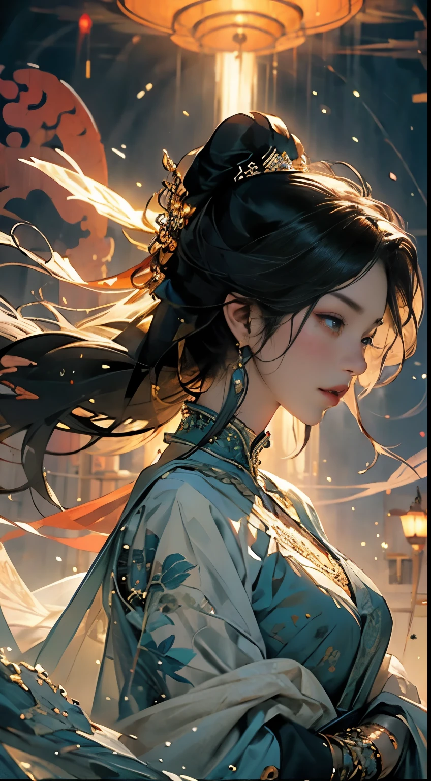 Delicate face, delicate eyes,The mythical story of Nuwa mending the sky,Chinese Myths and Stories,She refined five-colored stones to repair the sky;Prevented flooding。Deep background,absurd,marvelous,incredible,epic composition,(Intricate details,Super detailed:1.2),Super real photos, epic般的现实主义, ((Neutral Color)),(Pastel colors:1.2), Surrealism, + Movie鏡頭 + dynamic composition, Extremely detailed, Sharpen, Movie, Warm lamps, Lighting Effects, Dramatic light, (Intricate details:1.1), Complex background, (Greg Rutkowski:0.8), (Cyan and Orange:0.3),epic,