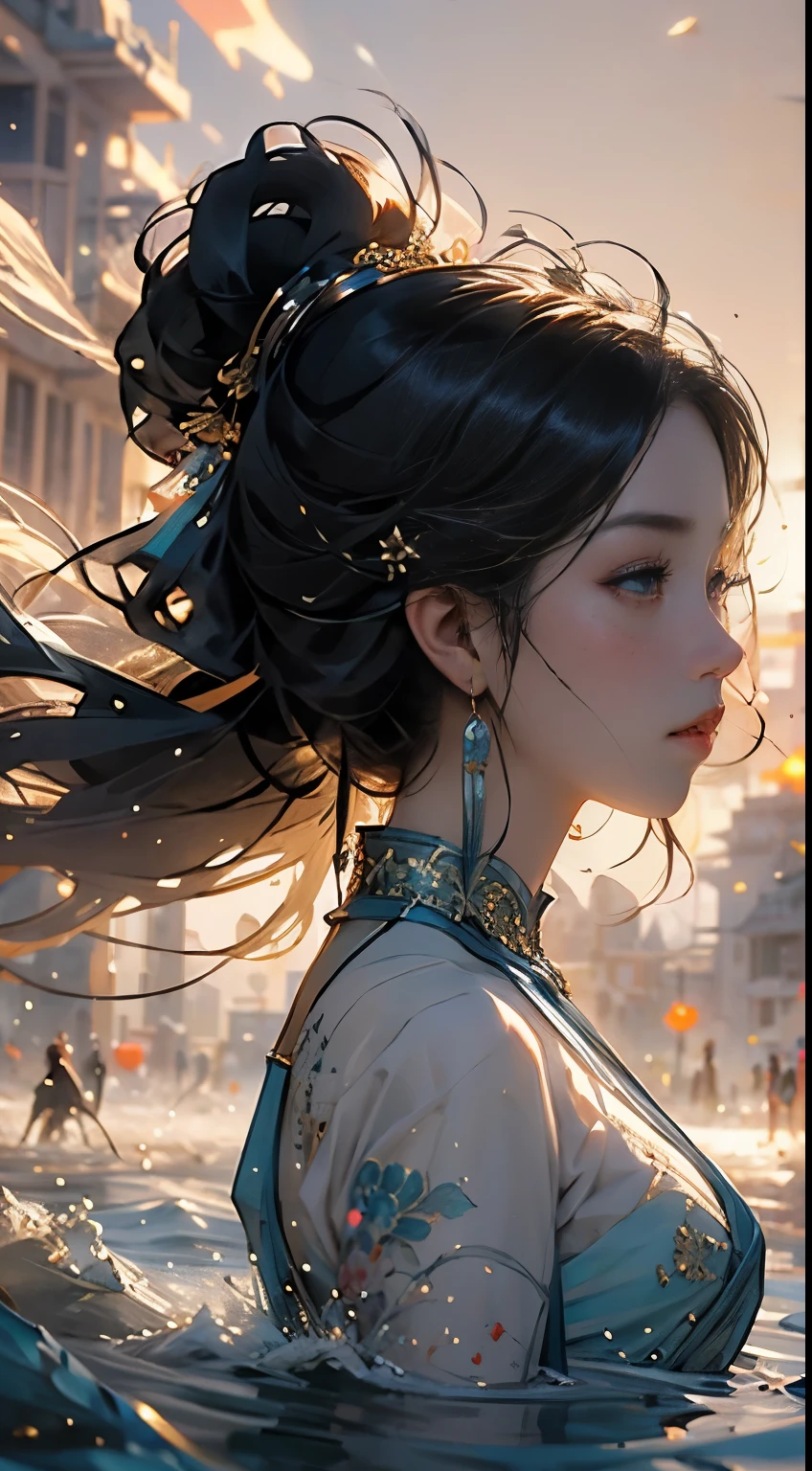 Delicate face, delicate eyes,The mythical story of Nuwa mending the sky,Chinese Myths and Stories,She refined five-colored stones to repair the sky;Prevented flooding。Deep background,absurd,marvelous,incredible,epic composition,(Intricate details,Super detailed:1.2),Super real photos, epic般的现实主义, ((Neutral Color)),(Pastel colors:1.2), Surrealism, + Movie鏡頭 + dynamic composition, Extremely detailed, Sharpen, Movie, Warm lamps, Lighting Effects, Dramatic light, (Intricate details:1.1), Complex background, (Greg Rutkowski:0.8), (Cyan and Orange:0.3),epic,