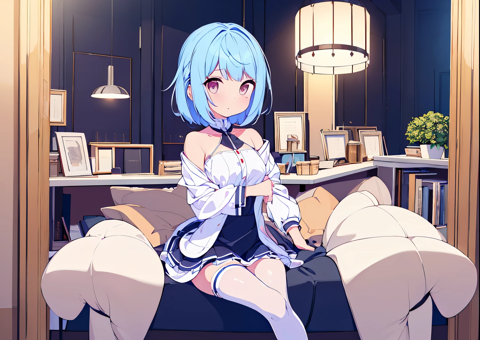 (mejor calidad, obra maestra:1.2), 1 chica, (((obra maestra))), (((cuerpo completo))), (((correr))), de primera calidad, de primera calidad, high details ray tracing ray tracing girl small breasts blue hair white pink eyes in dress Gothic short skirt white panties with long stockings in room  anatomía prefecta excelente calidad 8k 