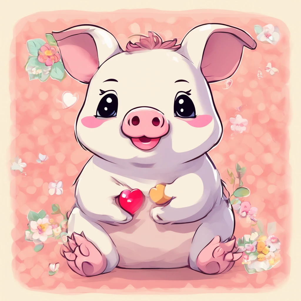 Un petit cochon amoureux avec des coeurs dans les yeux. Mignon. Gentil. Très amoureux. Romantique.