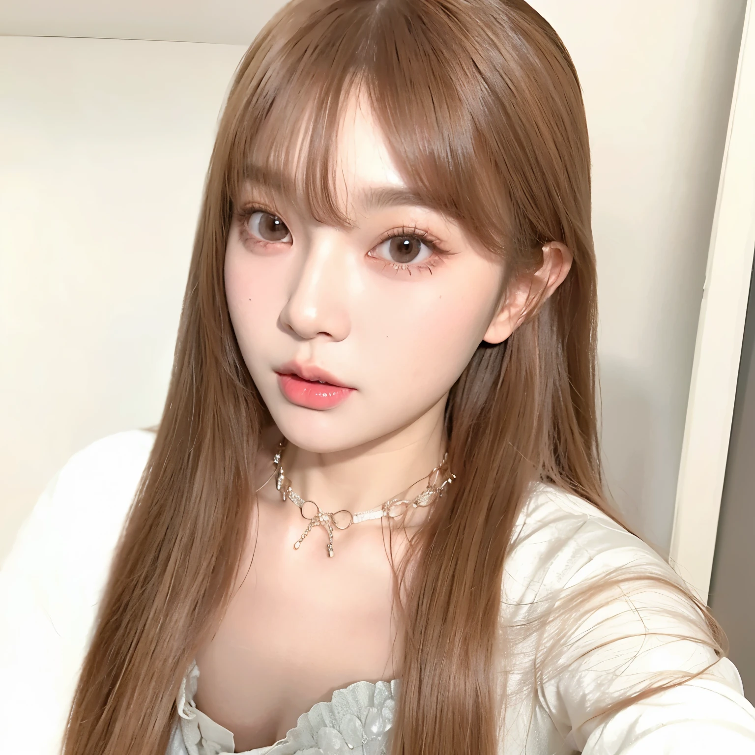 hair is long、woman wearing a necklace, Best Face, Hime cut, 귀여운 현실적인 portrait, Long Brown bangs, sakimicchan, Brown bangs, Blackpink Josh'portrait, long hair with bangs, Larisa Manoval, chi bangs long hair, Long straight bangs, Brown bangs hair