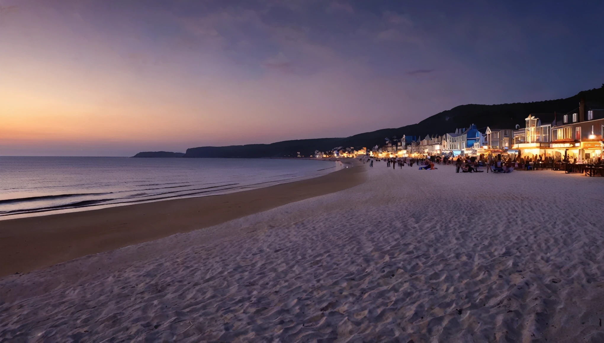 Seaside town, Beach, night  