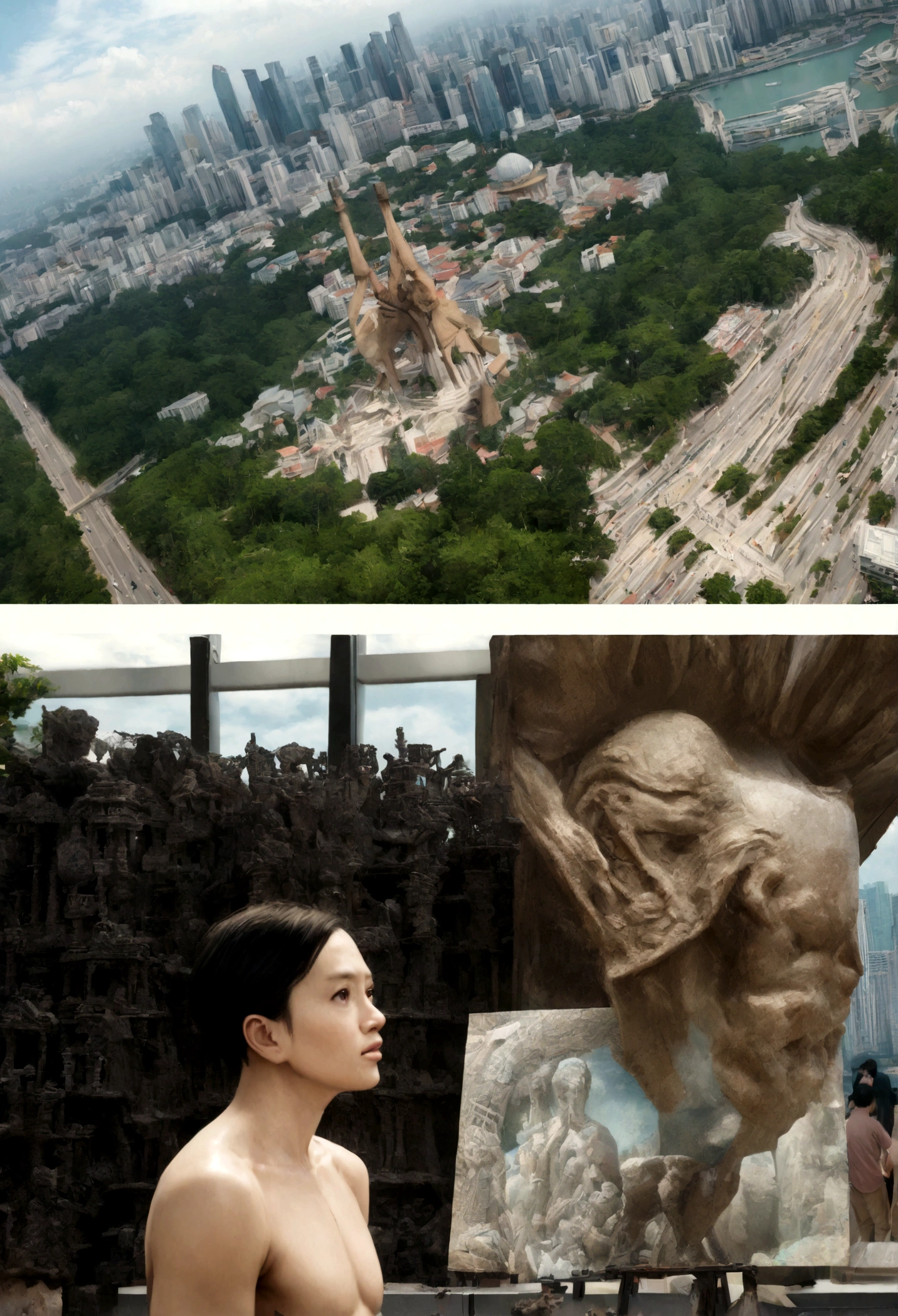 Cinematic portrait, ((Upper body)), Facing the audience, (reality :1.3), most beautiful artwork photo in the world, 30 year old, daddy body, regular outfits,  Detailed beautiful face, action  shot, (Intricate :1.4), singapore background, photograph realistic, In the daytime, CG, art stand