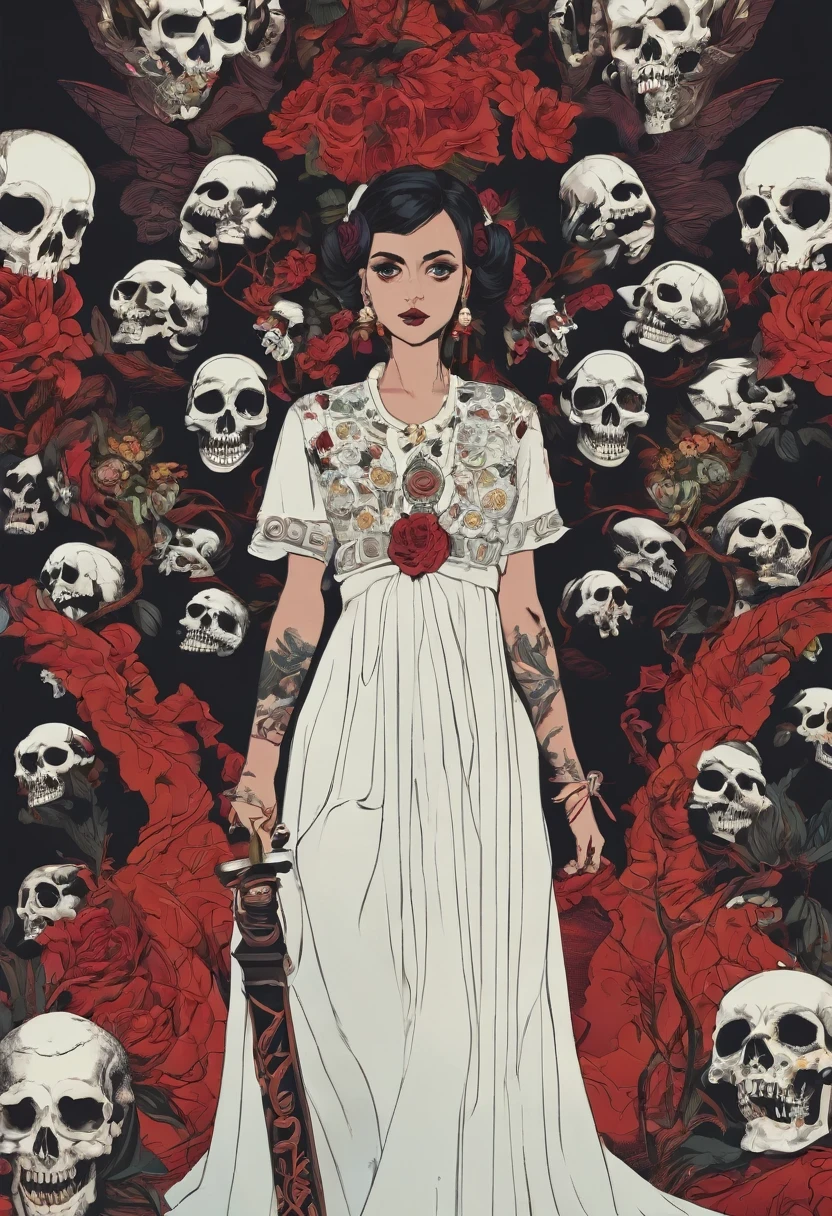 《Avareza》,Bad women and lots of skulls,Life is varied,The devil's eyes are deep and burning with fire,The body is shrouded in a dark atmosphere。Their faces may be smiling,Maybe there is a deep sadness hidden。Symbol of the devil,They tempt people to explore the edge of darkness。Black smoke,diamond,Avareza