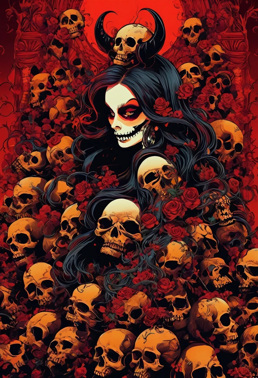 《Avareza》,Bad women and lots of skulls,Life is varied,The devil's eyes are deep and burning with fire,The body is shrouded in a dark atmosphere。Their faces may be smiling,Maybe there is a deep sadness hidden。Symbol of the devil,They tempt people to explore the edge of darkness。Black smoke,diamond,Avareza