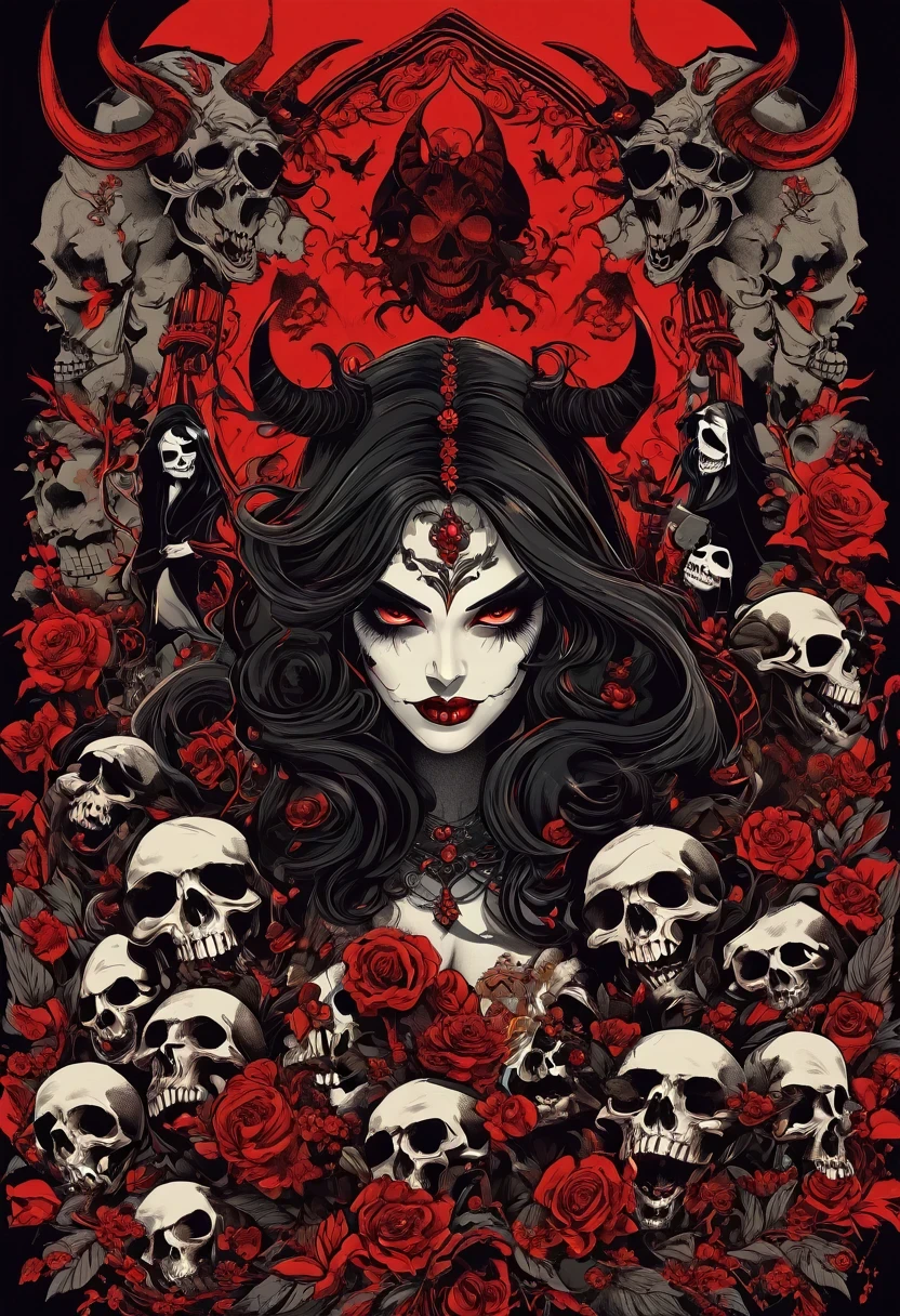 《Avareza》，Bad women and lots of skulls，Life is varied，The devil&#39;s eyes are deep and burning with fire，The body is shrouded in a dark atmosphere。Their faces may be smiling，Maybe there is a deep sadness hidden。Symbol of the devil，They tempt people to explore the edge of darkness。Black smoke，diamond，Avareza