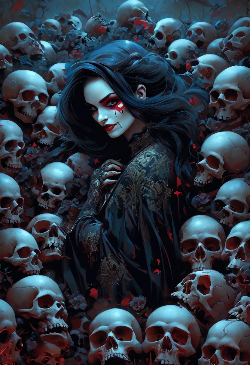 《Avareza》,Bad women and lots of skulls,Life is varied,The devil's eyes are deep and burning with fire,The body is shrouded in a dark atmosphere。Their faces may be smiling,Maybe there is a deep sadness hidden。The devil is a symbol of peace,They tempt people to explore the edge of darkness。