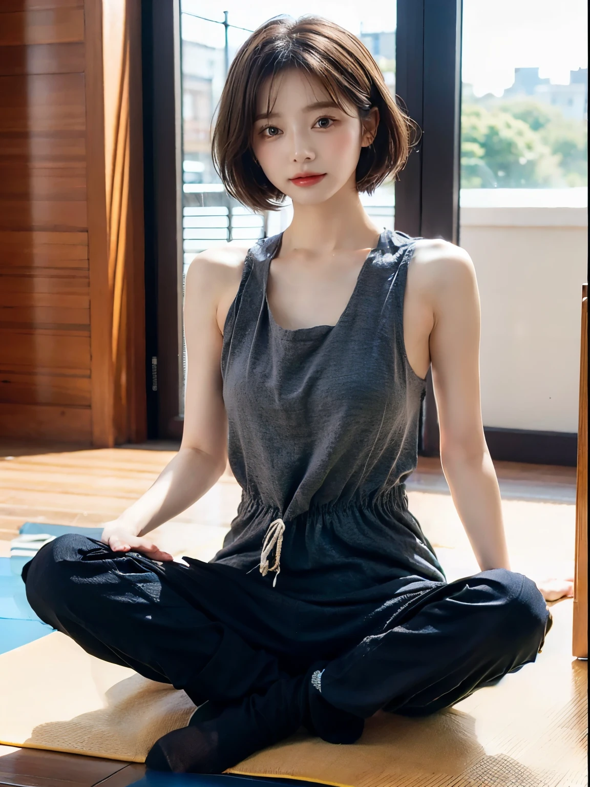 smock,dress,sit on the floor with your legs crossed,white socks