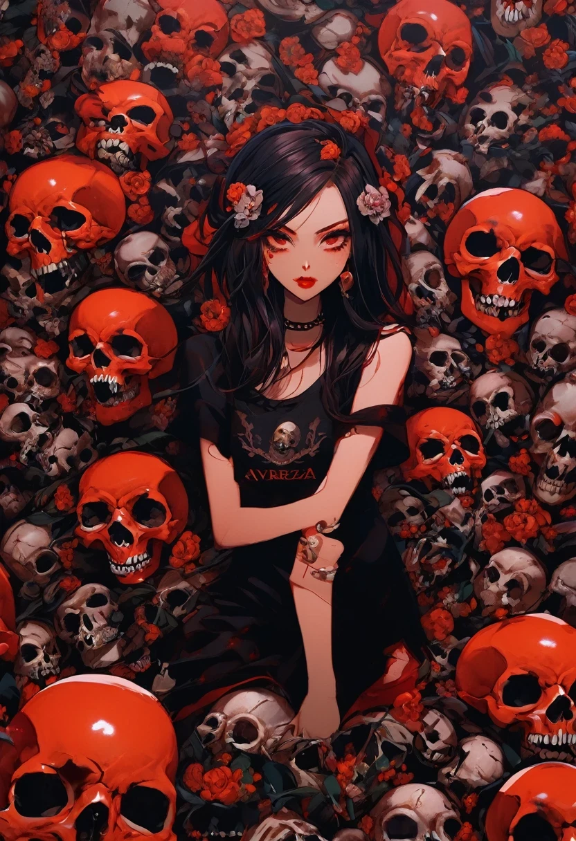 《Avareza》，Bad Girl，And lots of skulls，Life is varied，The devil&#39;s eyes are deep and burning with fire，The body is shrouded in a dark atmosphere。Their faces may be smiling，Maybe there is a deep sadness hidden。Symbol of the devil，They tempt people to explore the edge of darkness。Black smoke，diamond，Avareza