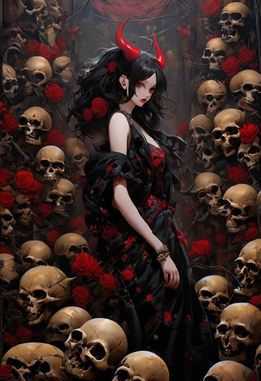 《Avareza》,Bad Girls and Lots of Skulls,Life is varied,The devil's eyes are deep and burning with fire,The body is shrouded in a dark atmosphere。Their faces may be smiling,Maybe there is a deep sadness hidden。The devil is a symbol of peace,They tempt people to explore the edge of darkness。