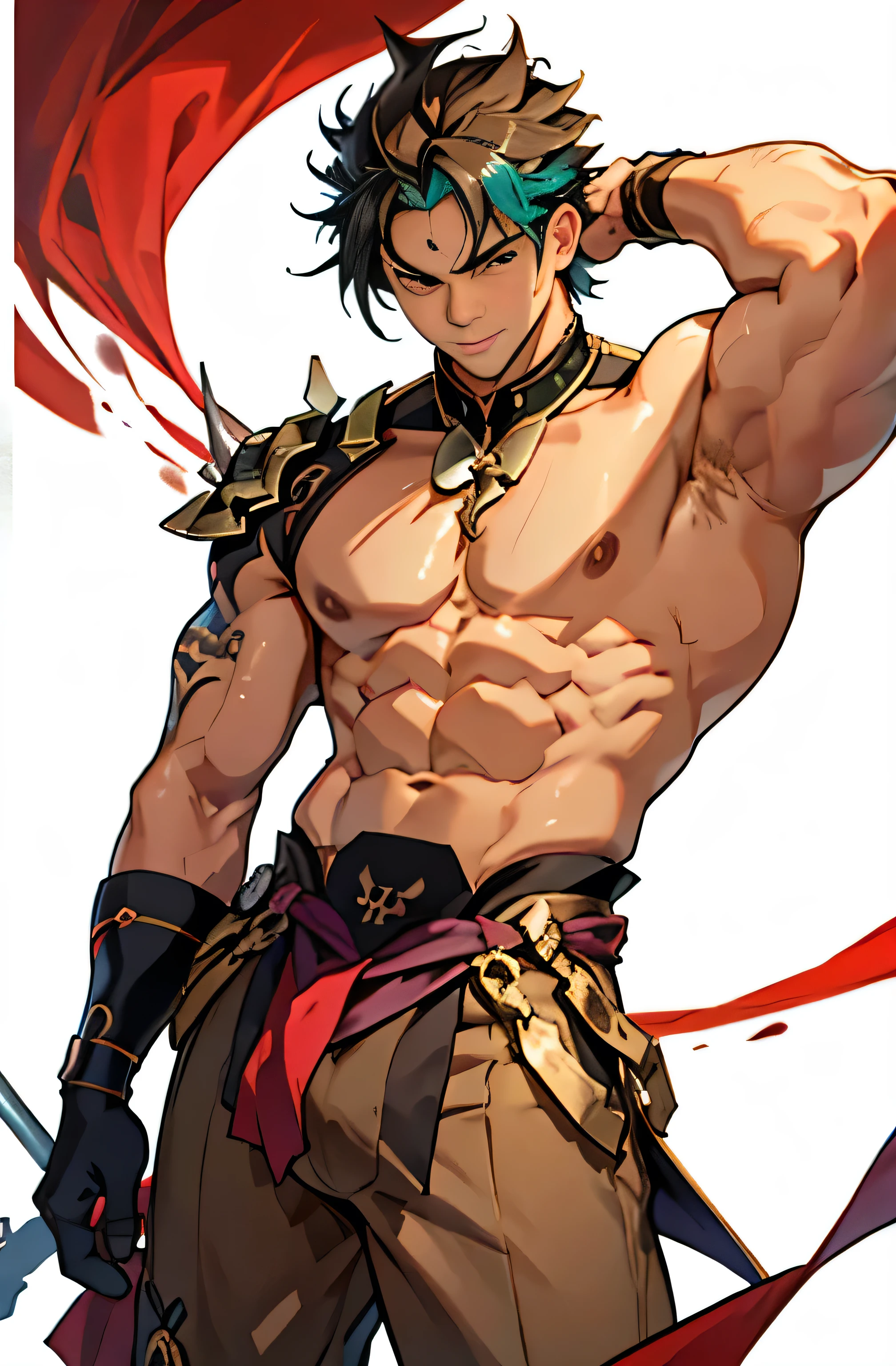 show off thick arms to the audience,closeup of armuscle protrusions on shoulders,Shoulders exposed,Stout arms,A mais alta qualidade de imagem,Pessoas do sexo masculino,,1 ,jovem e bonito,Shoun,cabelos brancos,Cabelo liso curto,Pele escura,Anime peito grande,anime wallpaper,sozinho,Foco Masculino,cuecas,Dilation of the pectoral muscles,capa vermelhirilha saliente,Fundo Urbano,Espalhe as pernas,sexy,(master part, best quality),meias brancas longaotas Red Martin,((Exaggerated bulge of muscles)),