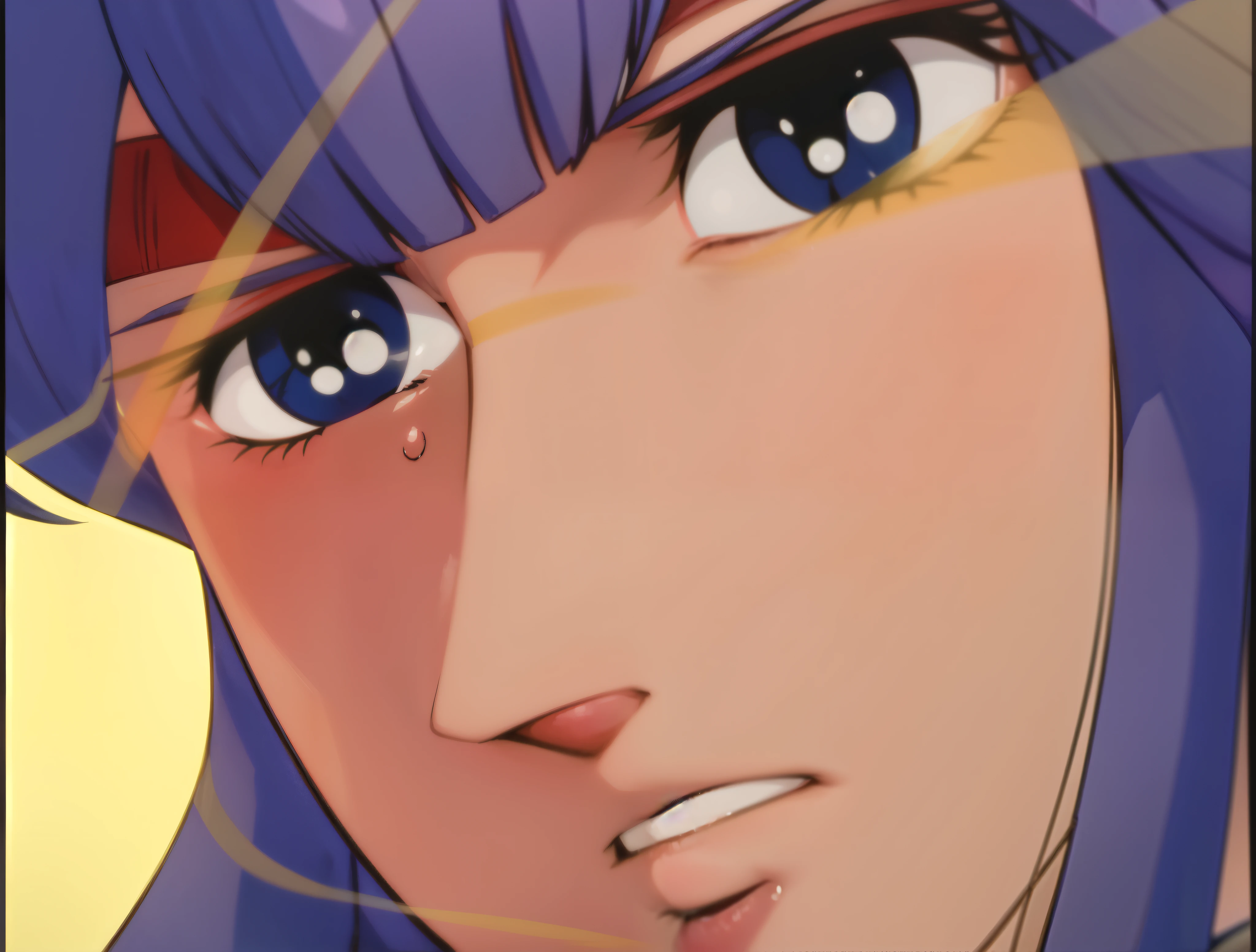 Female Combatant、Purple haired Japanese girl、Close-up of a girl in a blue leotard、Blue glossy leotard、Blue knee-high boots、Yellow Globe、Saiyan Girl, wonderful, Nano Girl, Female body type, Inspired by Hiromu Arakawa, Anime Manga Robot!! Anime Girls, Fubuki, Full Body Suit, by Hiromu Arakawa、wonderful, silk, Beautiful and attractive anime teen, Anime Girls of the future, tears,Drooling,Pee,Sweat,Tongue out,incontinence,Peeing,Mouth open and tongue out,Estrus,Eyes wide open,Estrus,Blushing,Nipples are erect,Face is hot,Lust、Mouth wide open and tongue sticking out、incontinence、Crying face、Drooling、Red lips、Red tongue
